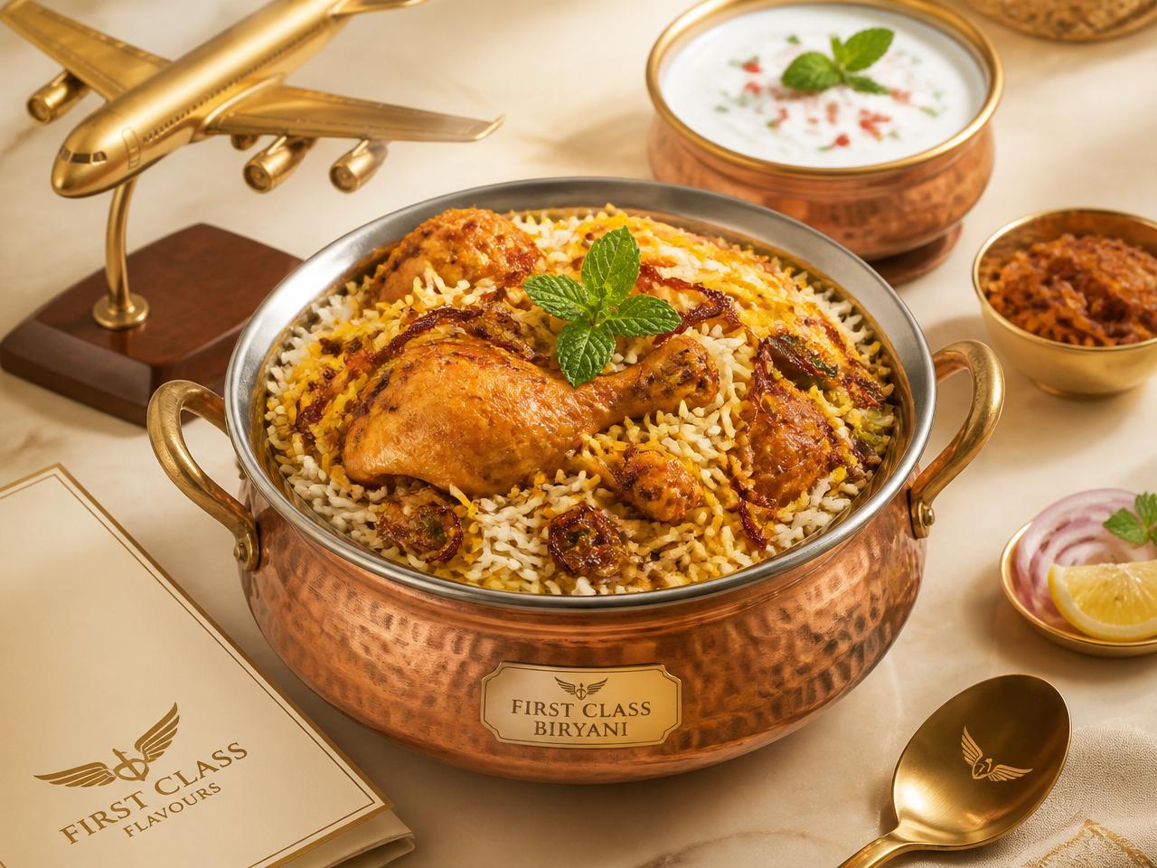 Signature First Class Biryani in a copper handi